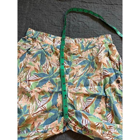 Roxy leaf tropical floral print crop top puff sleeve wide leg pant set medium - Picture 7 of 14